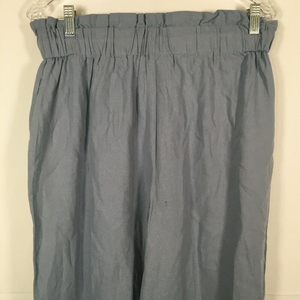 NWT Elodie Pants Womens Sz L Blue Cotton Drawstring Waist Wide Leg Capri Crop - Picture 6 of 11